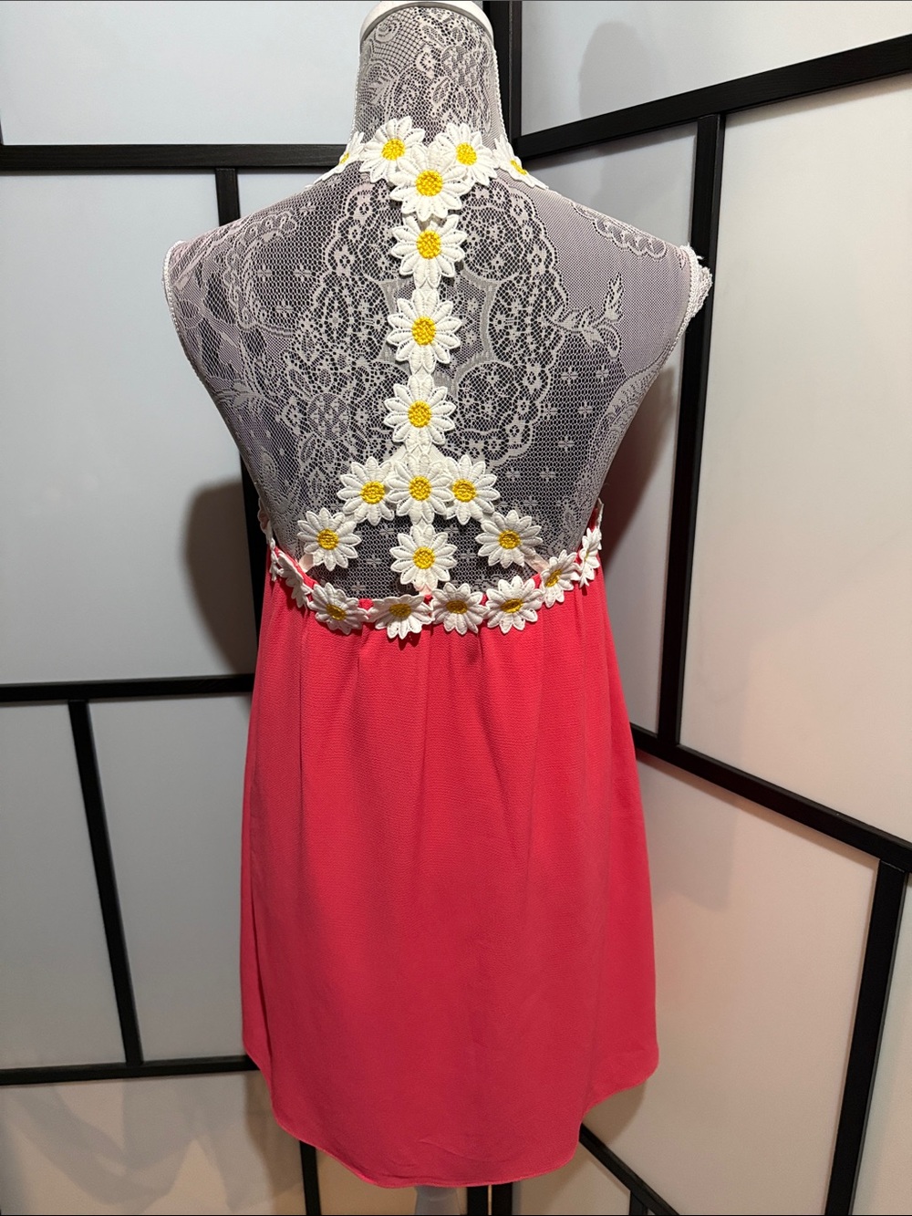Judith March Coral Pink Mini Dress with Daisy Lace Halter
